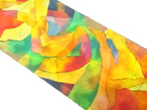 手織り紬　抽象模様織り出し　名古屋帯